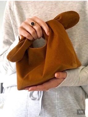 Merit Beauty Stylish Tie-Knot Handle Bag in Rust Brown Corduroy